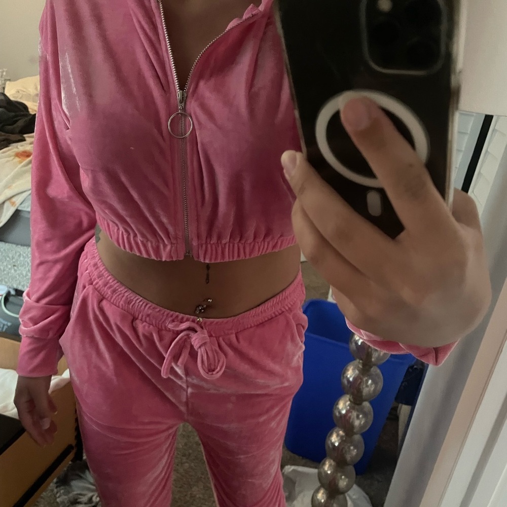 pink velour tracksuit large